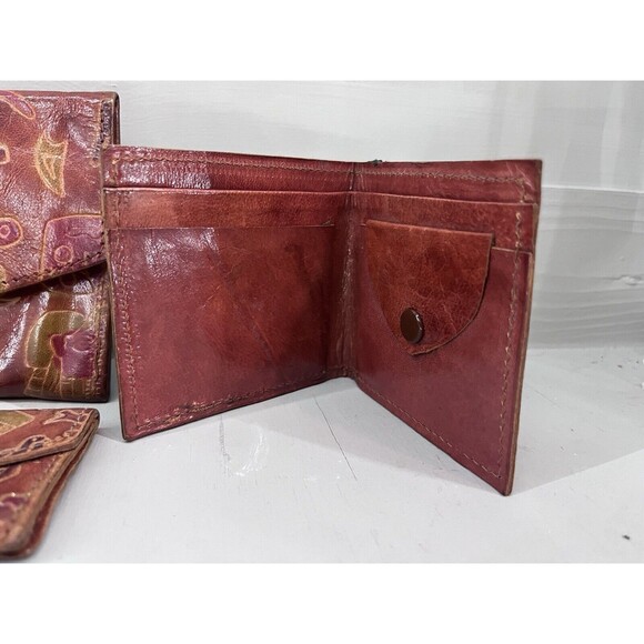 Vintage Red Leather African 3 Piece Wallet Set - Picture 8 of 8